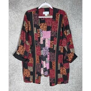 Vintage Meryl Fashions Blazer Womens Size 24WP Patchwork Floral Open Front Rayon